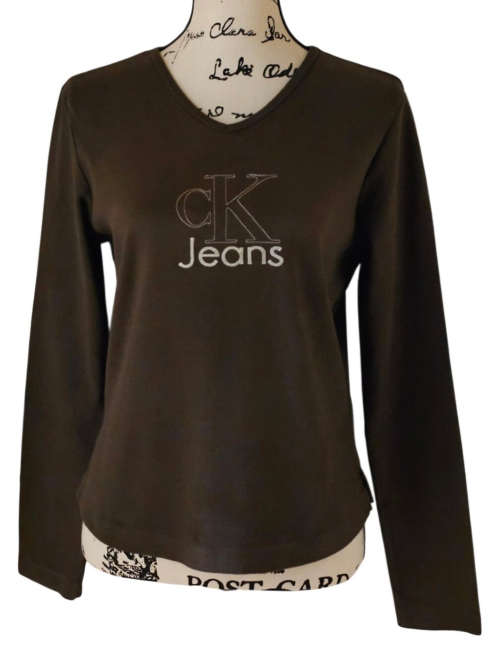 Calvin Klein Jeans Women's Brown Long-Sleeve V-Neck Top